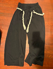 Mens Black Solid Sweatpants L Regular Drawstring Elastic Waist Activewear