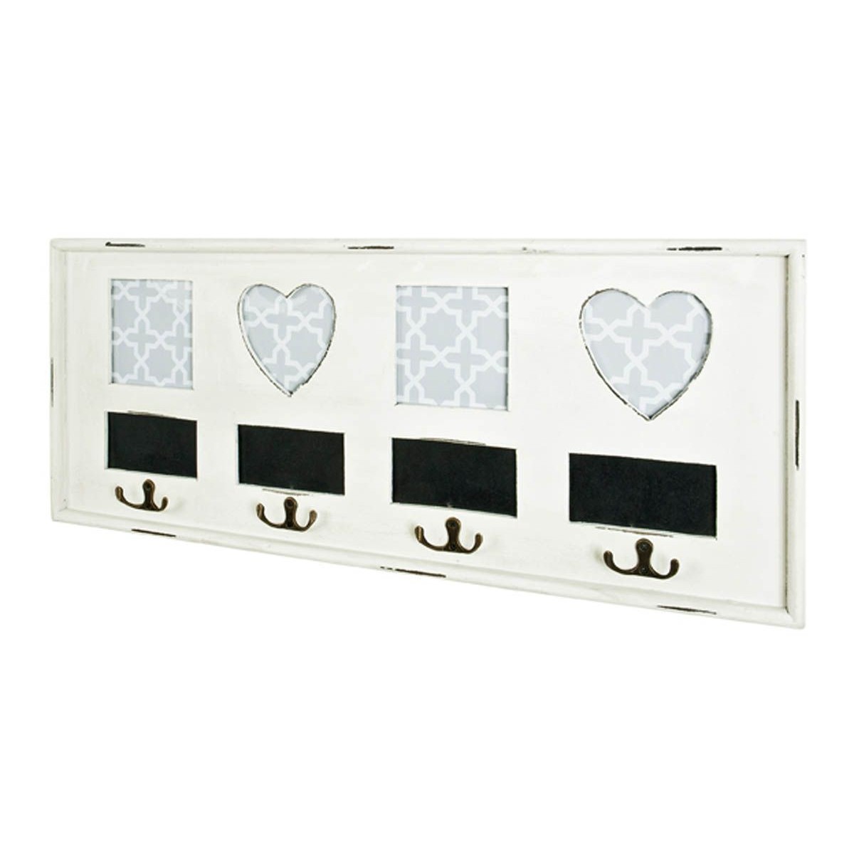 Patère murale vintage Coeur de 63cm blanche pour entrée style Shabby