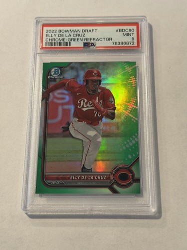 2022 BOWMAN CHROME GREEN REFRACTOR ROOKIE ELLY DE LA CRUZ RC /99 PSA 9 MINT