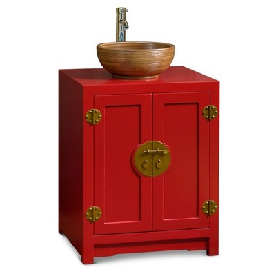 US SELLER - Red Elmwood Small Chinese Ming Vanity Cabinet