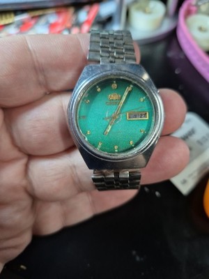 Orient  Tri Star Crystal Stainless Steel Automatic Watch Green Dial Men 21 Jewel