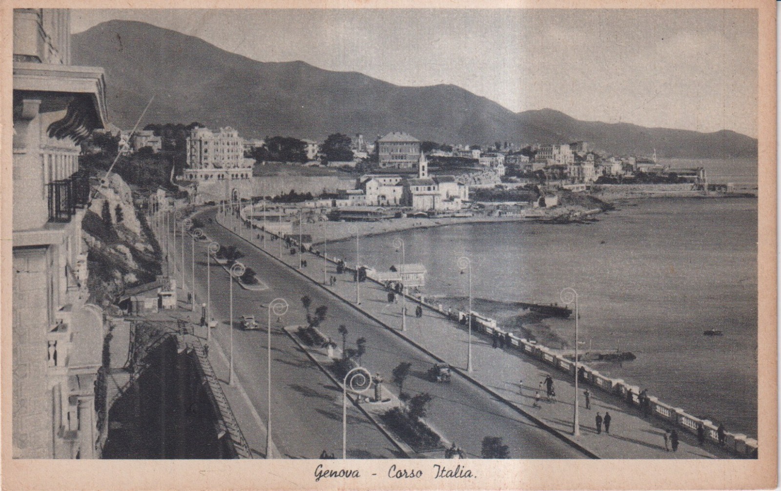Genova Corso Italia - viaggiata - piccola - con francobollo - bianco e nero