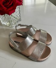 Mini Melissa Cosmic Silver Glitter Jelly Girl Sandals US 11 EU 28/29 Hook Loop