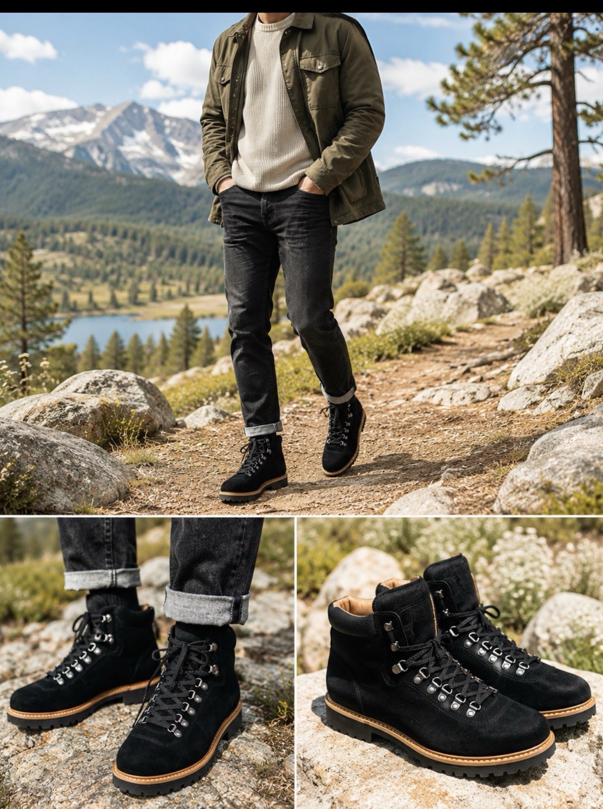 Polo Ralph Lauren Alpine BT Lite Hiking Boots M  11 Blk Suede Lug Sole Trail Bt