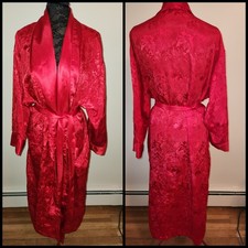 Vintage Victoria's Secret Gold Label Red Textured Satin Full Length Robe Small