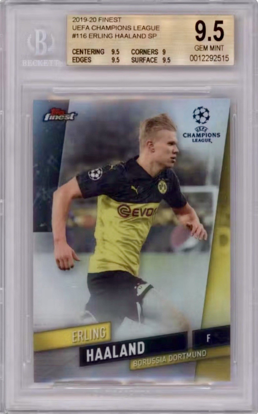 2019-20 Topps Finest Erling Haaland BGS 9.5 SP Rookie Refractor Card #116 (RC)