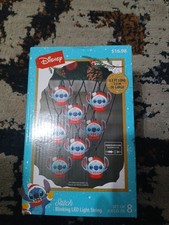 Disney Stitch Blinking LED Light String Christmas Lights w/ Santa Hat 8.5ft NIB