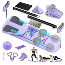 Pilates Board, Foldable Pilates Reformer Set for Home Workout with A-Purple