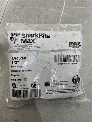 *12/Bag* RWC Sharkbite Max UR514 1/2'' End Stop, Push-to-Connect SHIPS FREE