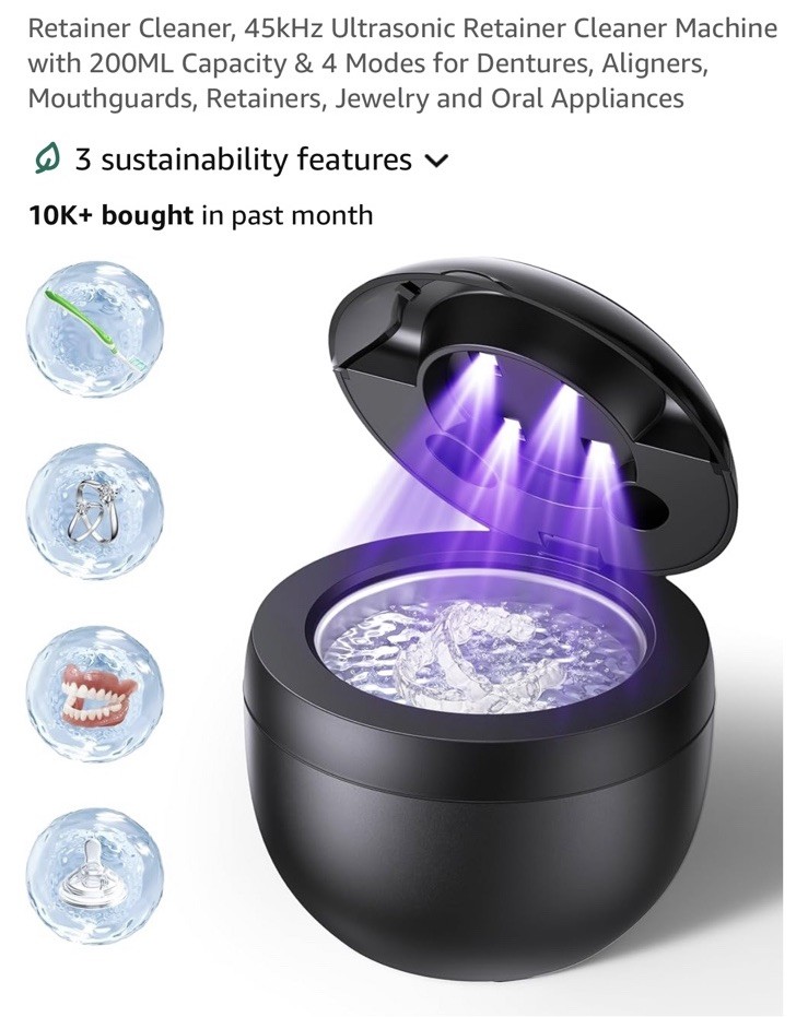 ECOBASIC ULTRASONIC RETAINER CLEANER MACHINE DENTURES MOUTH GUARDS - BLACK !!