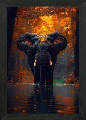 Elefant im Herbst Wald See Gerahmtes Wandbild Poster Leinwanddruck Bild