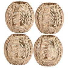 Handwoven Rattan Lampshade Pendant Light Cover 5.85 Inch Wicker Shade for 4PCS