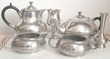 Vintage Hand Hammered English Pewter Tea Set Made By ARGENT ENGLAND 