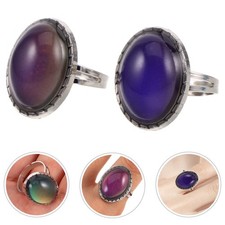 2 Pcs Color-changing Ring Adjustable Size Mood Rings for Women