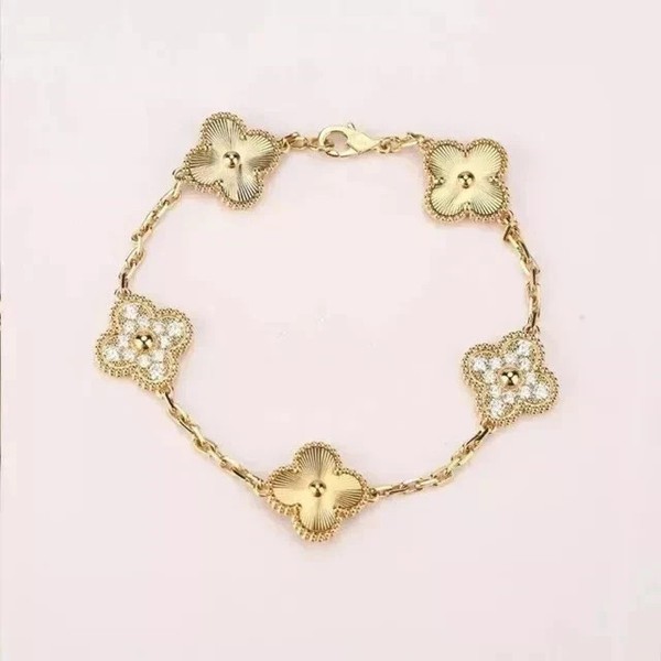 Alternate view of Flower Women's Bracelet 0.50 Round Real Moissanite 14k Yellow Gold Plated