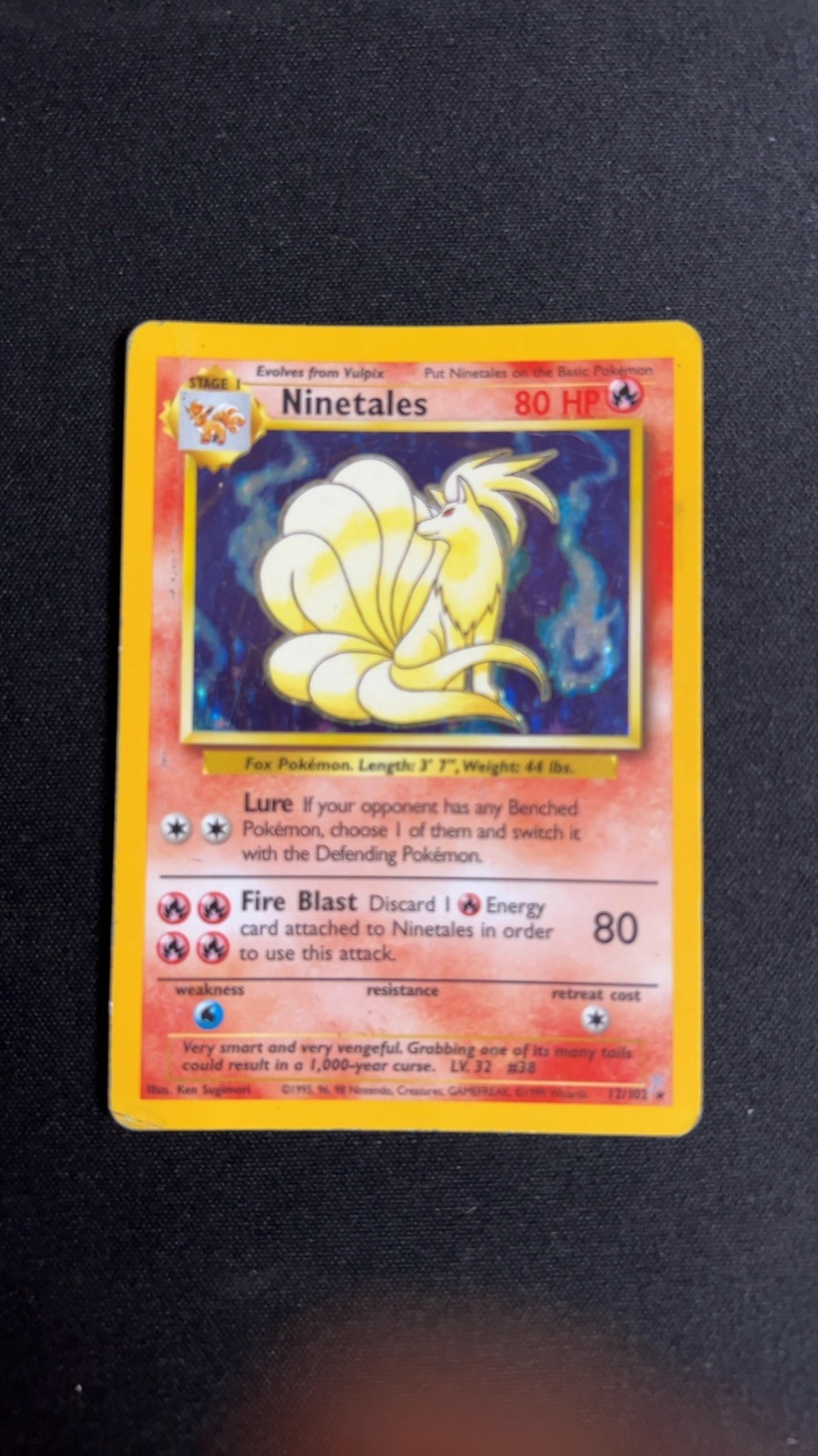 Ninetales 12/102 Holo Rare Base Set Unlimited Pokemon Moderately Played
