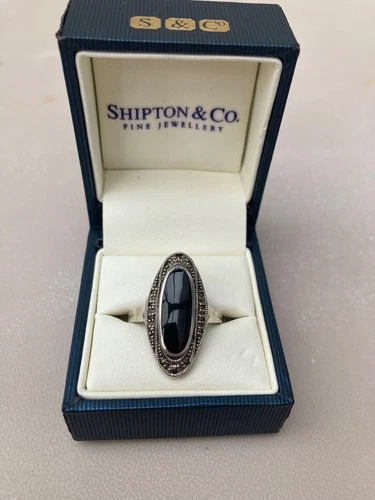 Vintage Silver 925 Ring With Black Stone Size T