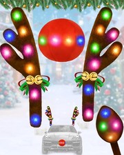 Christmas Reindeer Antlers Car Decoration Kit, LED Lights Nose Vehicle with J...