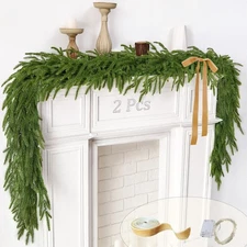 2 Pcs Christmas Garland with Lights 6 Ft Real Touch Norfolk Pine for Mantle
