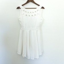Lulus White Cutout Neckline Fit and Flare Skater Dress Sleeveless Mini V-Back