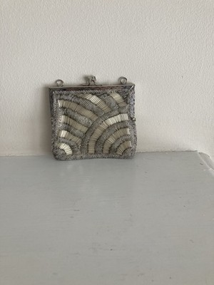 Vintage Walborg Hand Beaded  Clutch Purse Hong Kong .Silver/Clear