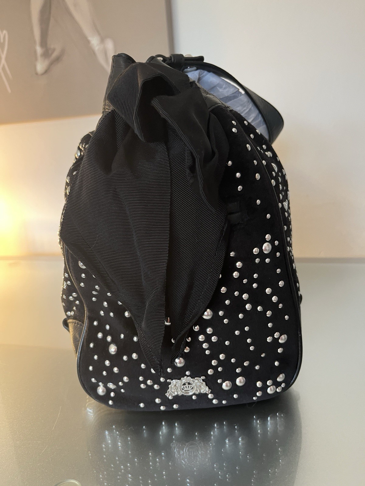NWT Juicy Couture Daydreamer Bag Studded Velour Vintage Y2K Black Silver, Bows image 3