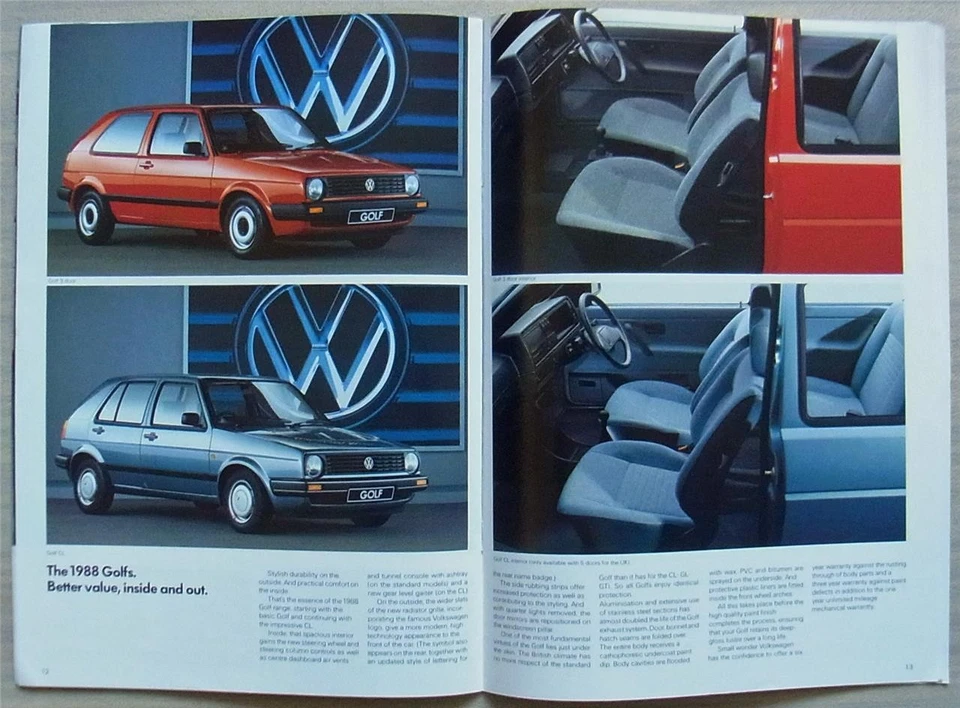 VOLKSWAGEN Golf Car Sales Brochure Sept 1987 CL GL Turbo Diesel 720/1190.02.25 - Image 4 of 4