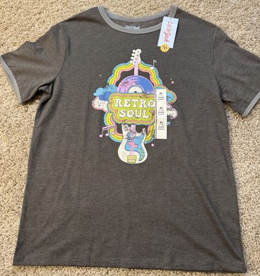 CAT & JACK Kids Girls Size XL 14 Gray Short Sleeve T Shirt NWT Retro Soul