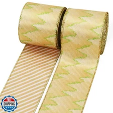 LaRibbons Christmas Wired Ribbon 2.5 inch Double Faced Gold Striped and Chris