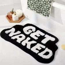 “Get Naked” Black White Bathroom Rug Non-Slip Soft Plush Floor Mat