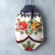 Antique Beaded Knit H19.5 W13cm Rose Drawstring Bag