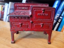 VINTAGE 1930'S CHAMPION EXPRESS RED CAST IRON TOY DOLLHOUSE GENEVA STOVE