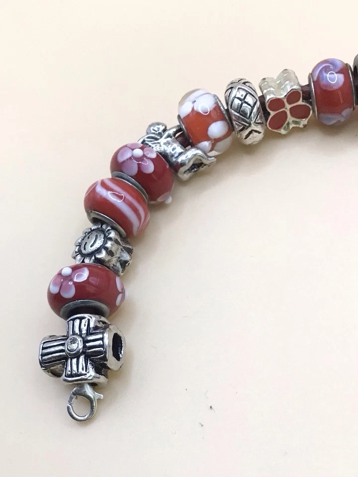 Charms Armband Rottöne versilbert / Murano Glas 22 Beads Vintage Unikat 🎀 - Bild 3 von 4