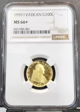 1959 VATICAN GOLD 100 LIRE POPE JOHN XXIII NGC MS 66+ EXTREMELY RARE HIGH GRADE