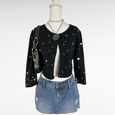 Vintage black cropped sequin cardigan with 3/4 sleeves