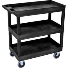 3 Shelf Utility Cart Rolling Heavy-Duty Service Tool Storage Plastic Black