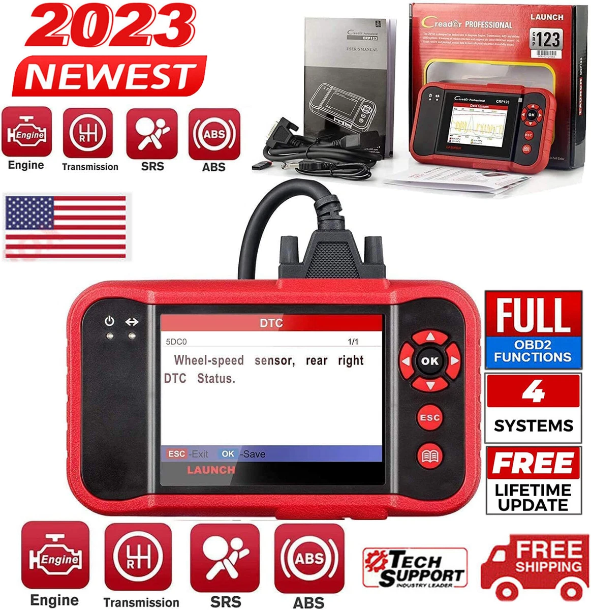 LAUNCH CRP123i OBD2 Automotive Scanner ABS Airbag Transmission Engine  System OBD 2 Car Diagnostic Scan Tool Lifetime Free Update