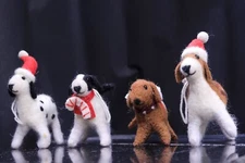 Handmade Christmas Needle Felt Puppy Hanging Ornaments, Set of 4 Xmas Wool Dogs