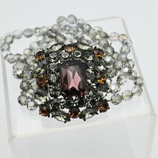 Glittering Purple Gray Rhinestone Center 7 Strand Crystal Stretch 7" Bracelet