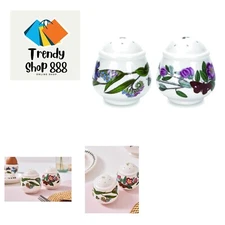Botanic Garden Round Salt & Pepper Shaker Set - Assorted Floral Motifs, Chip-...