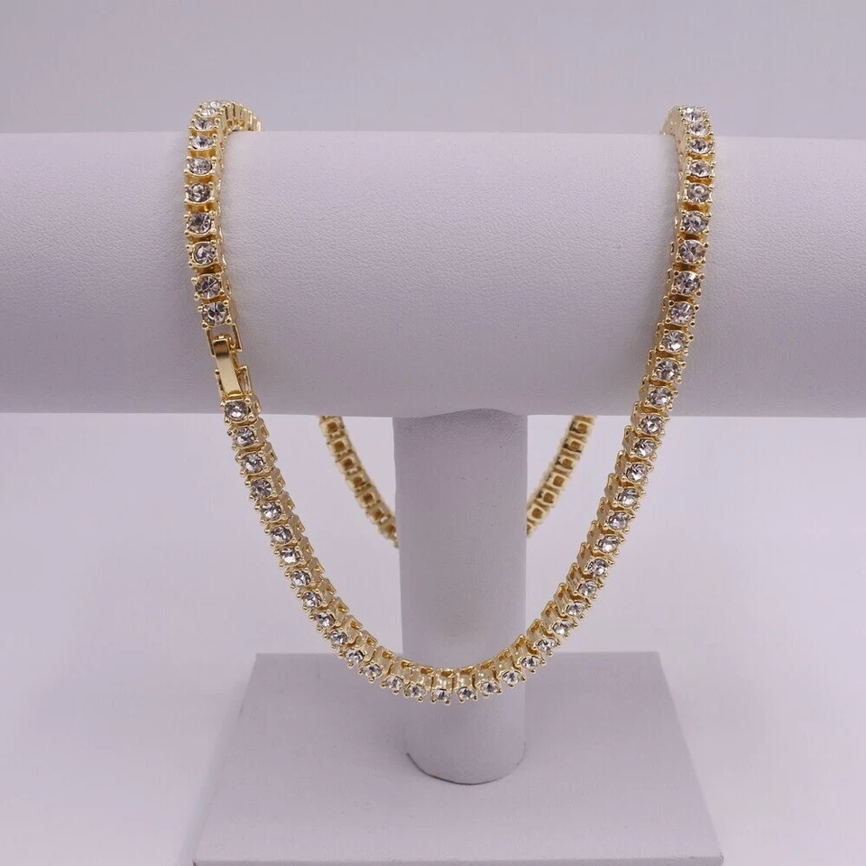 30Ct Simulated D/VVS1 Diamond Tennis Necklace Chain 14K Yellow Gold Over 3mm 24" - Image 2 of 4