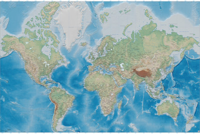 GREAT ART Poster - World Map   Relief Design Miller Projection Earth 55 x 39