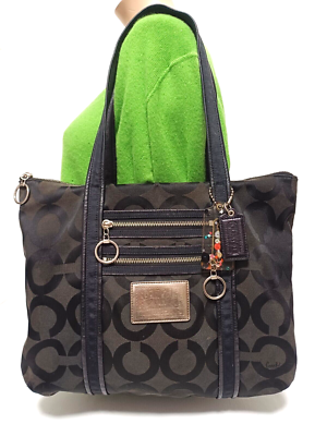COACH POPPY OP ART GLAM BLACK JACQUARD TOTE SHOULDER HANDBAG 13826