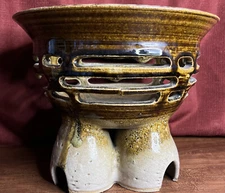 Novice Art Pottery Brown Glaze Vintage Flower Planter Pot 10x8”