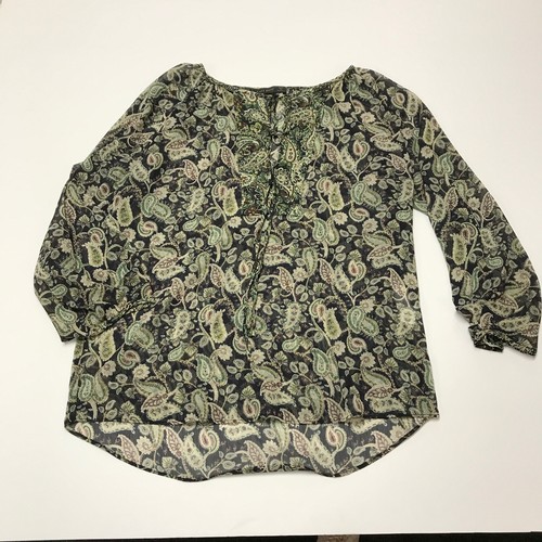 Zara Basic Transparente Chifón Abstracto Patrón Estampado Cachemir Boho  Blusa Camisa Top XS | eBay
