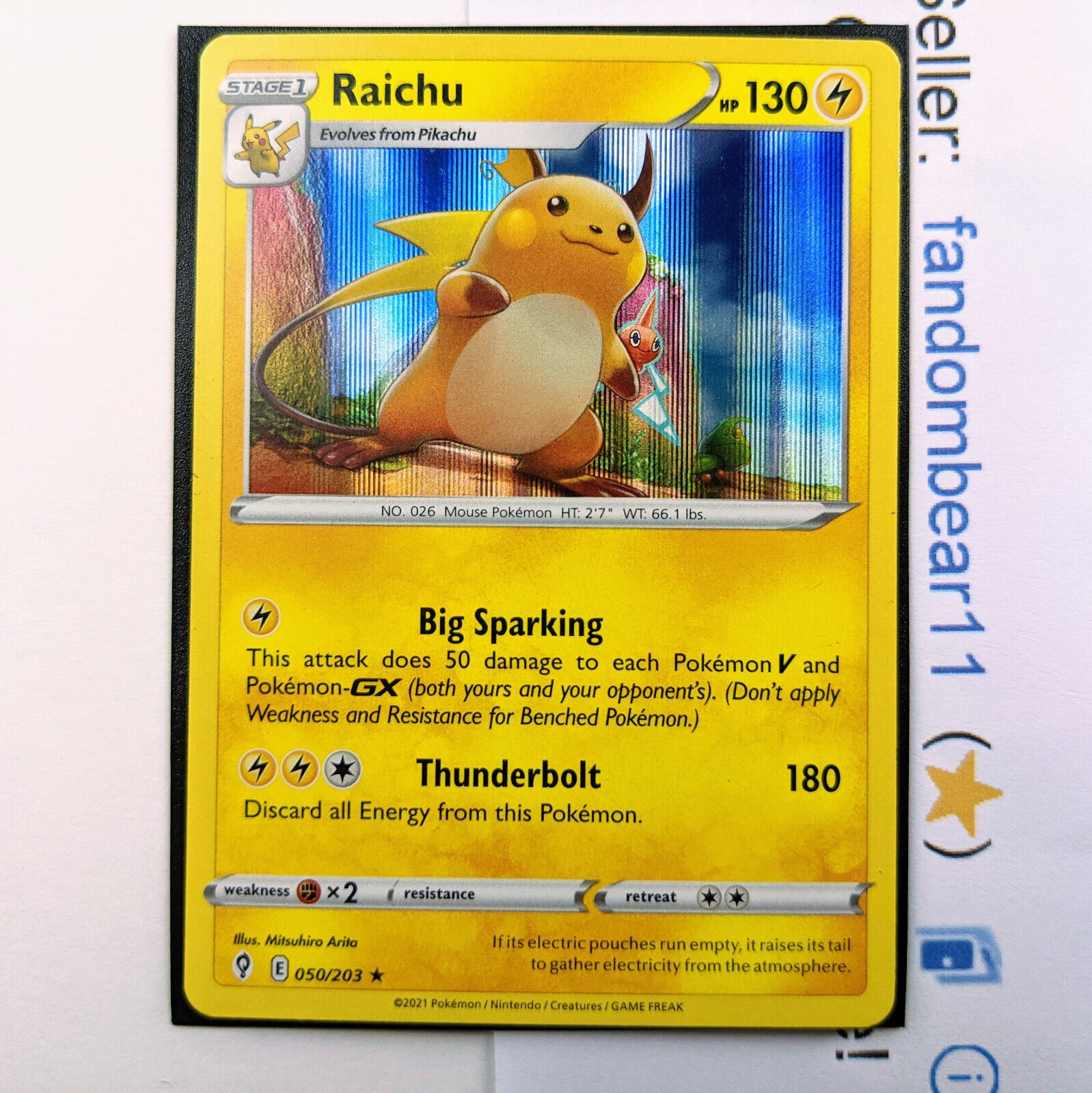 Raichu 050/203 - Evolving Skies - Rare - Evolution Pokemon Card Lot-  Pikachu 049/203