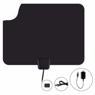 INDOOR FLAT THIN HDTV TV ANTENNA 50 MILES AMPLIFIED 25dB GAIN VHF UHF ...