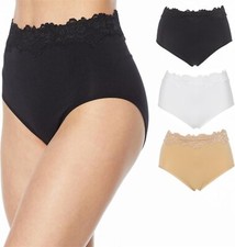 Rhonda Shear 3Pc Lace-Trim Seamless Ahh Brief BLACK/WHITE/BEIGE M NWOT 760 