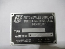 Nameplate Renault Alpine ID-Plate A110 S87 Dinalpin 1100 Mexico