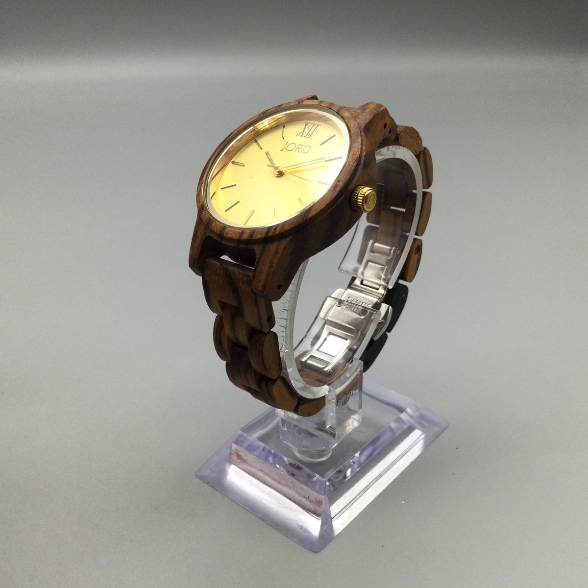 JORD Watch Zebrawood 35mm Mens Womens Gold Tone Wooden Band 